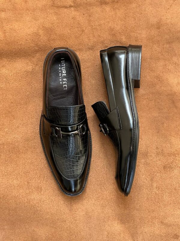 Men's Synthetic Gloss Black Croc Loafer - Image 2