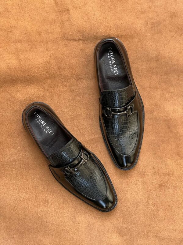 Men's Synthetic Gloss Black Croc Loafer - Image 3