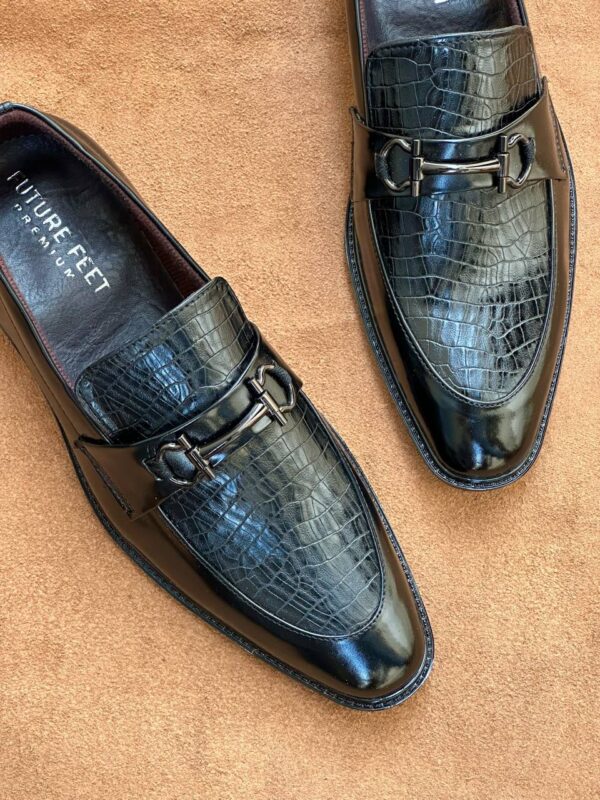 Men's Synthetic Gloss Black Croc Loafer - Image 4