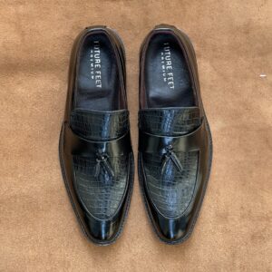 Men’s Synthetic Gloss Black Croc Tassel Loafer