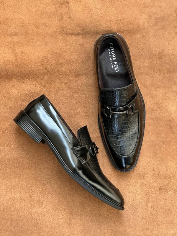 Men's Synthetic Gloss Black Croc Loafer - Image 5