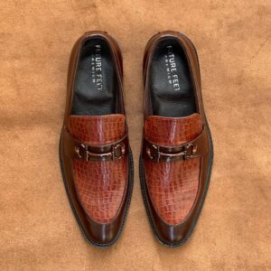 Men’s Gloss Brown Synthetic Croc Loafer