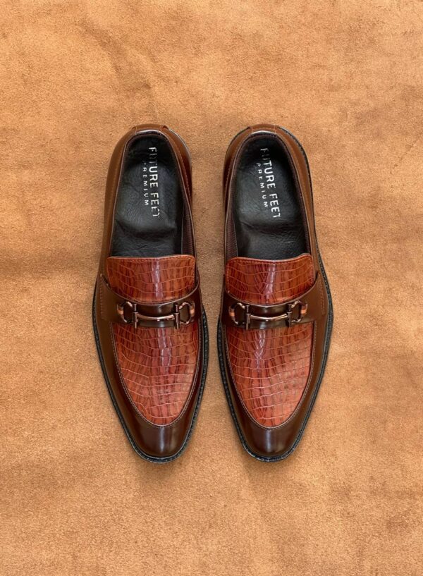 Men's Gloss Brown Synthetic Croc Loafer - Image 2