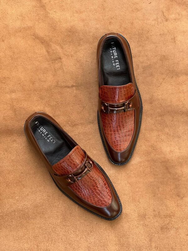 Men's Gloss Brown Synthetic Croc Loafer - Image 3