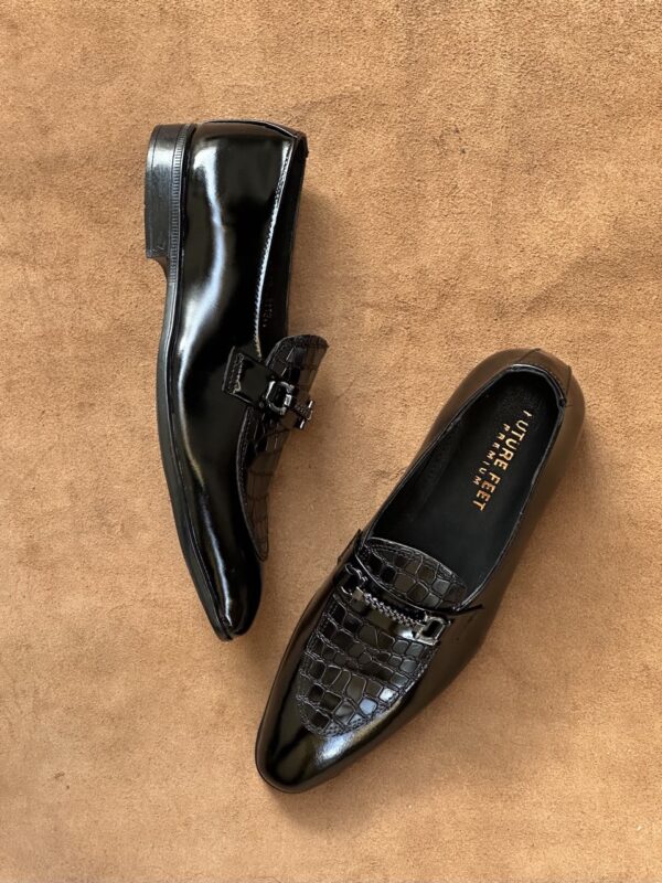 Men's Gloss Black Cow Leather Croc Loafer - Image 3