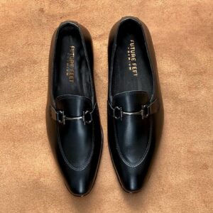 Men’s Jet Black Cow Leather Horsebit Loafer