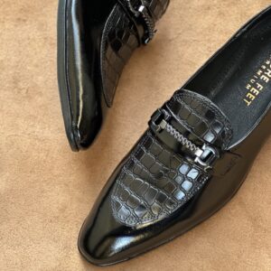 Men’s Gloss Black Cow Leather Croc Loafer