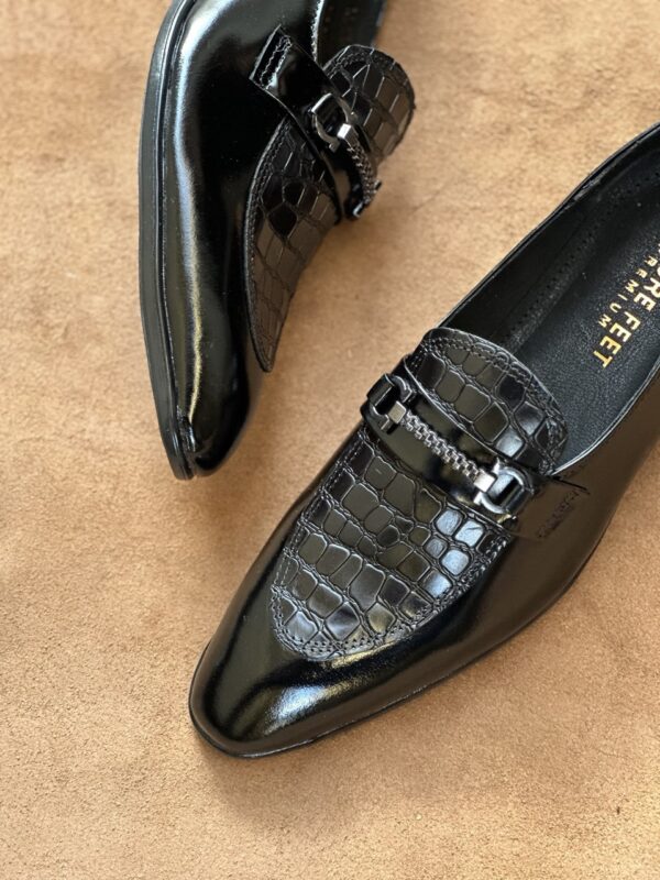 Men's Gloss Black Cow Leather Croc Loafer - Image 2