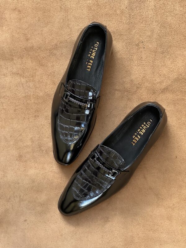 Men's Gloss Black Cow Leather Croc Loafer - Image 4