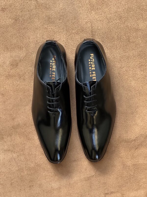 Men's Glossy Black Cow Leather Whole-Cut Oxford - Image 3