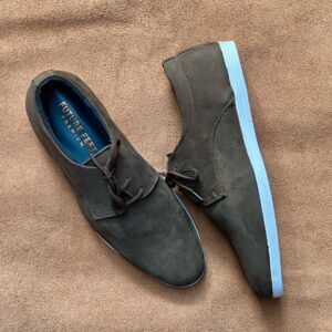 Men’s Olive Green Suede Nubuck Cow Leather Casual Derby Shoe