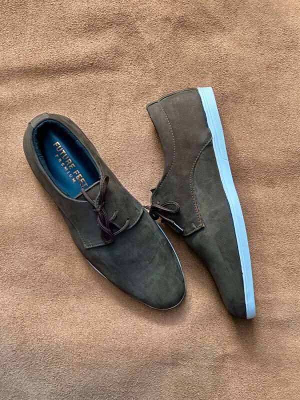 Men's Olive Green Suede Nubuck Cow Leather Casual Derby Shoe - Image 2