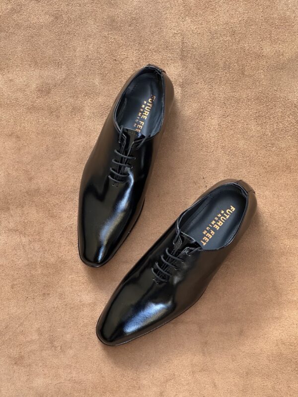 Men's Glossy Black Cow Leather Whole-Cut Oxford - Image 4