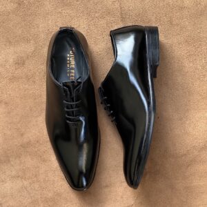 Men’s Glossy Black Cow Leather Whole-Cut Oxford