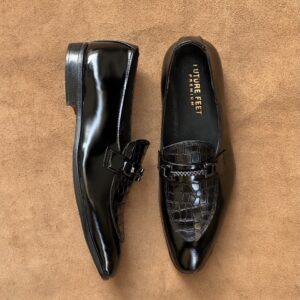 Men’s Gloss Black Cow Leather Croc Loafer