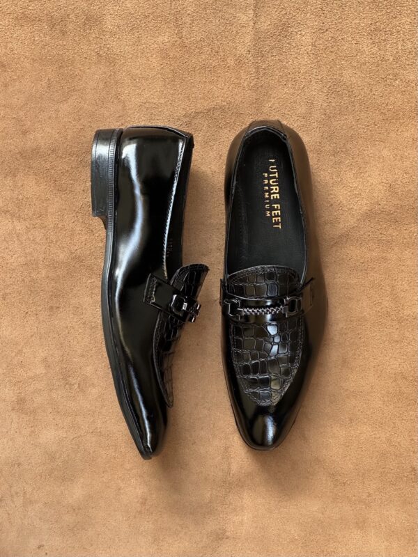 Men's Gloss Black Cow Leather Croc Loafer